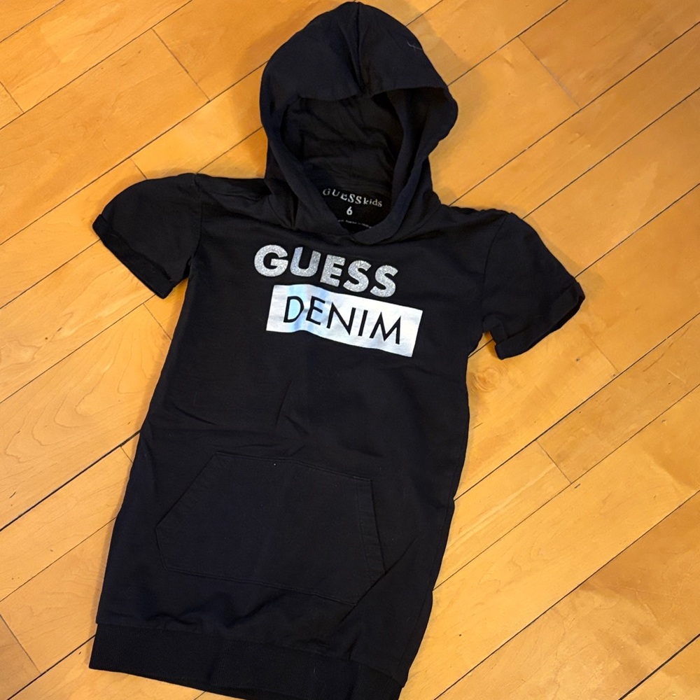 Guess Black Hoodie Dress with Logo 6 years old